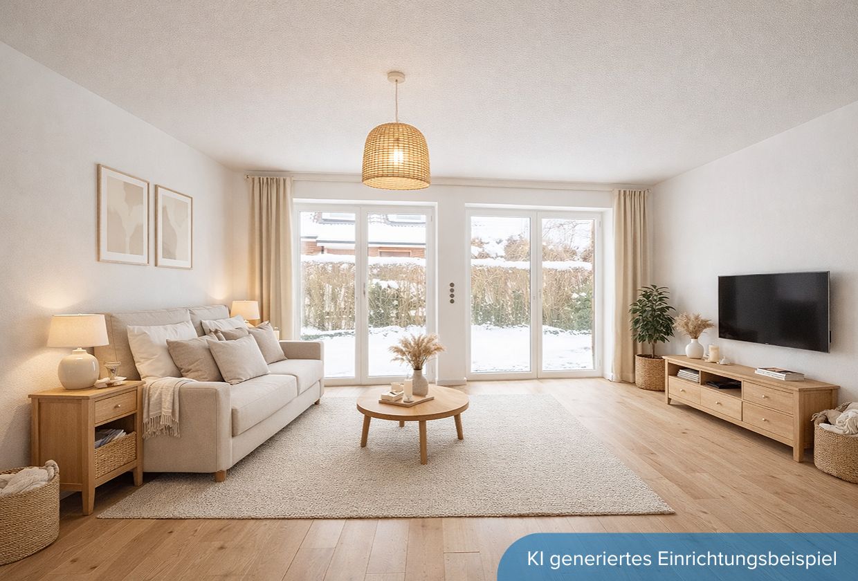 Neubau-Reihenendhaus links Wohnzimmer nachher