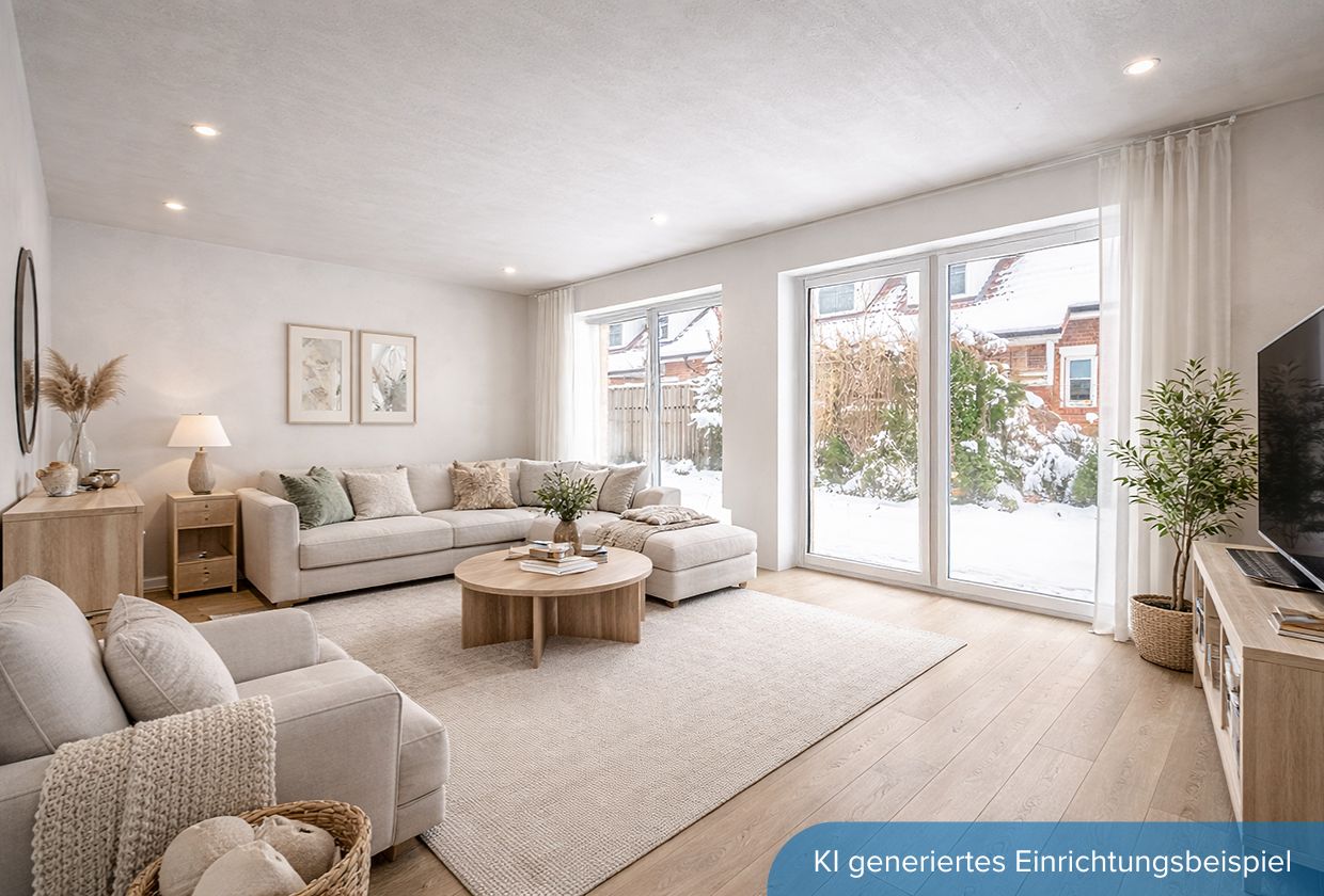 Neubau-Reihenmittelhaus Wohnzimmer nachher